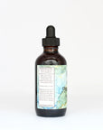 Brown glass dropper bottle with herbal tincture label on white background